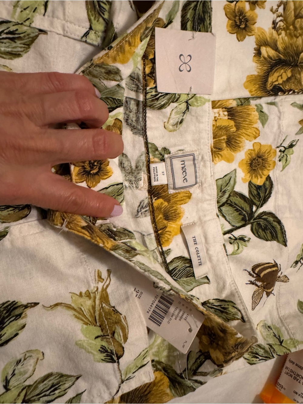 New- Mauve White Wide-Leg Pants with Yellow Floral Print - Picture 5 of 7